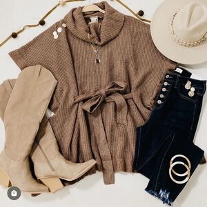 Hem and Thread Sarah Ruffled Poncho Sweater